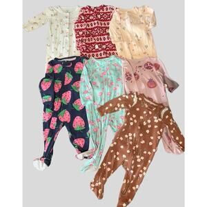 Baby Girl Sleepers 6M Bundle Mixed Brands Footed Pajamas Lot of 7 Fleece/Cotton